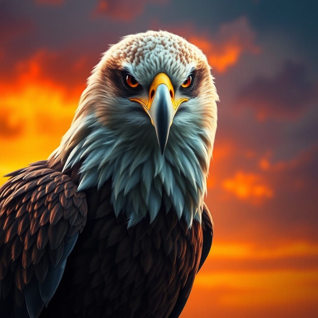 Majestic Eagle with Hyperrealistic Plumage in Dramatic Sunse...