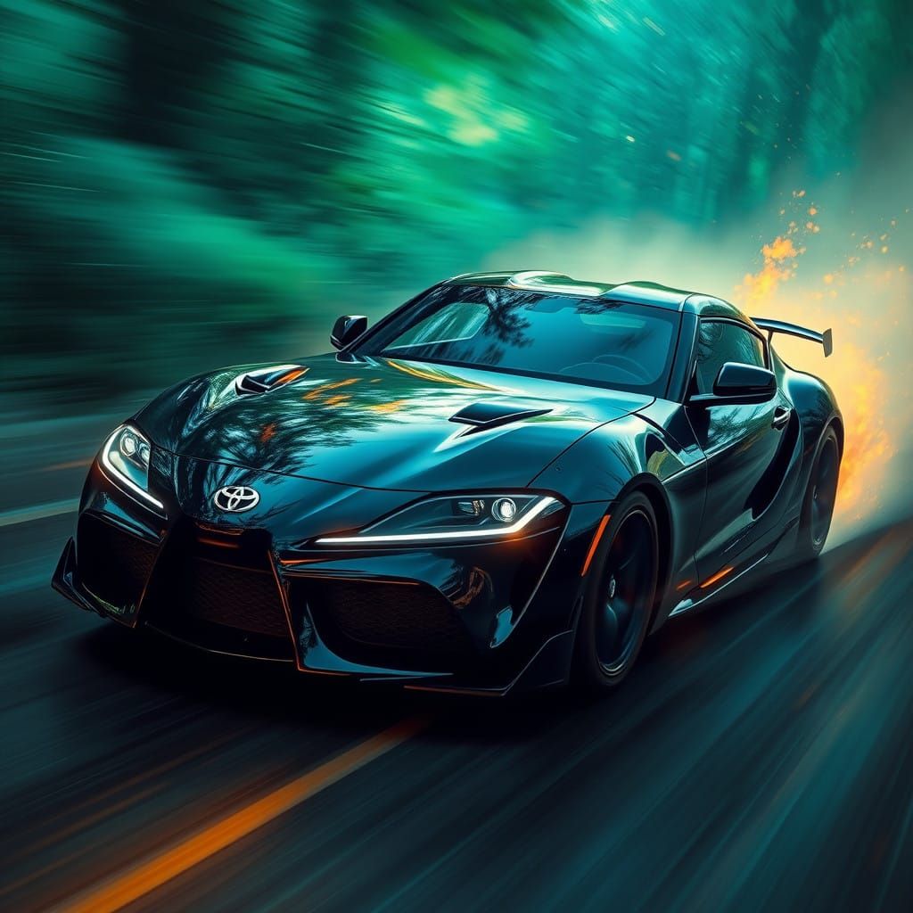 Sleek Supra Speeds Through Enchanted Realm in Metallic Maste...