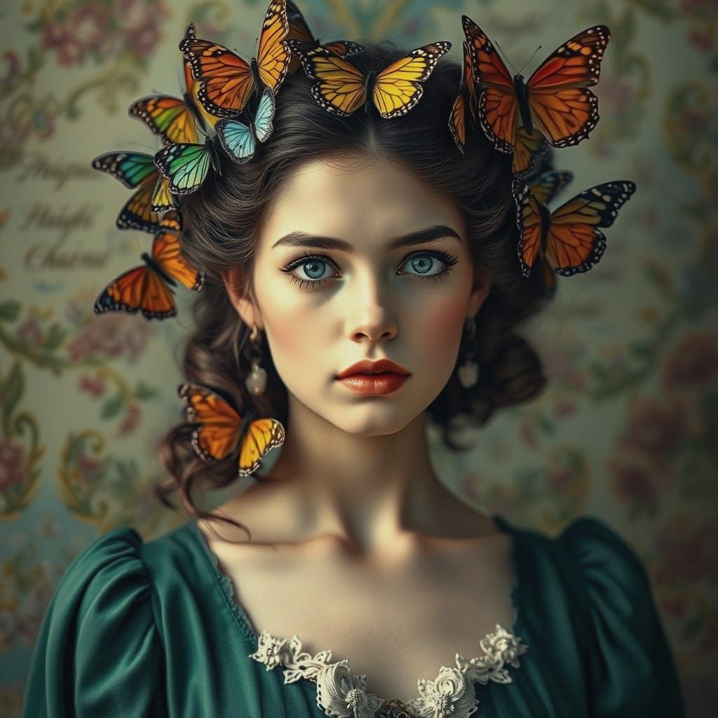 Vintage Beauty Adorned with Whimsical Butterflies