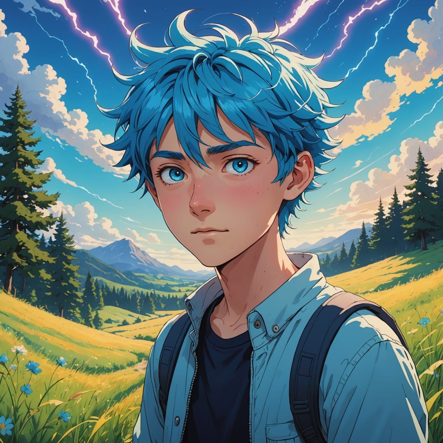 Mischievous Sylph Boy Zipping Through Meadow in Anime Style