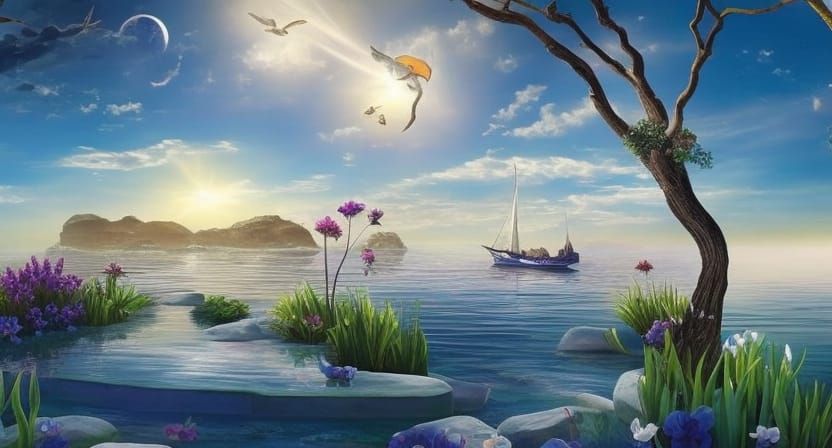 Yin Yang of Swirling Flowers in Art Nouveau Style