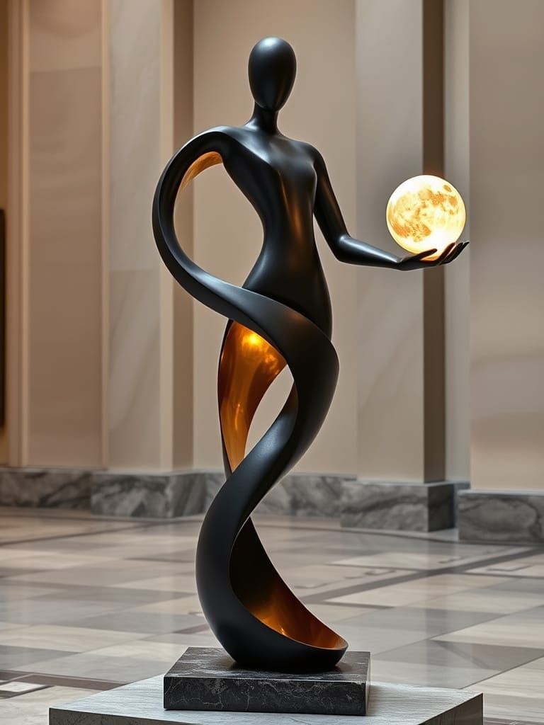 Ethereal Museum Sculpture with Glowing Orb