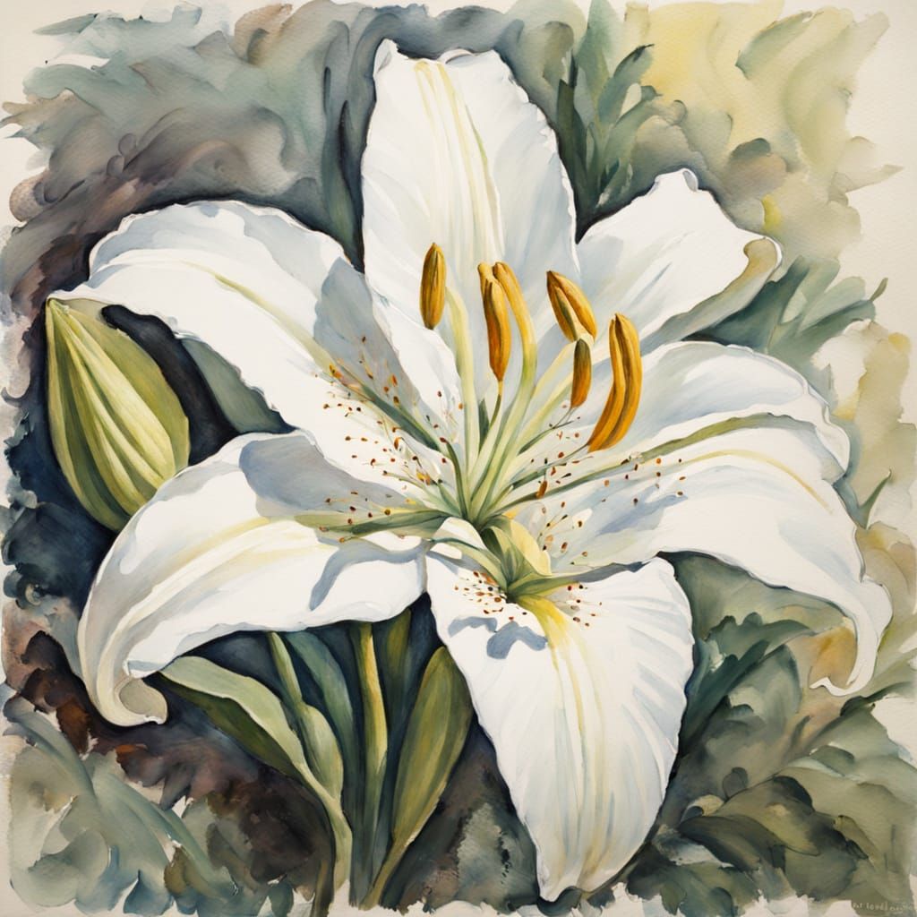 Lily in Garden, Da Vinci-esque Pencil Sketch