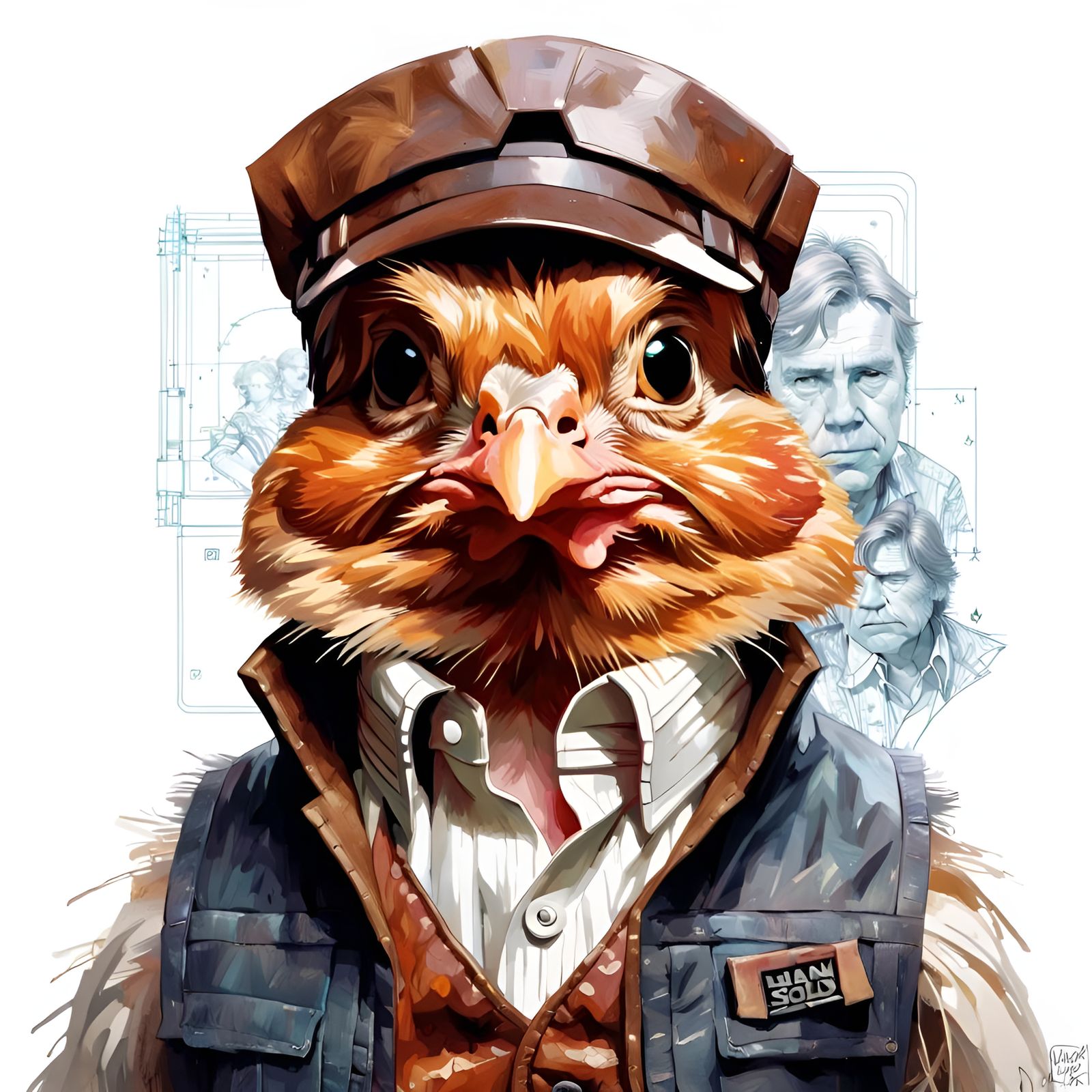 Hen as Han Solo Portrait in Digital Illustration