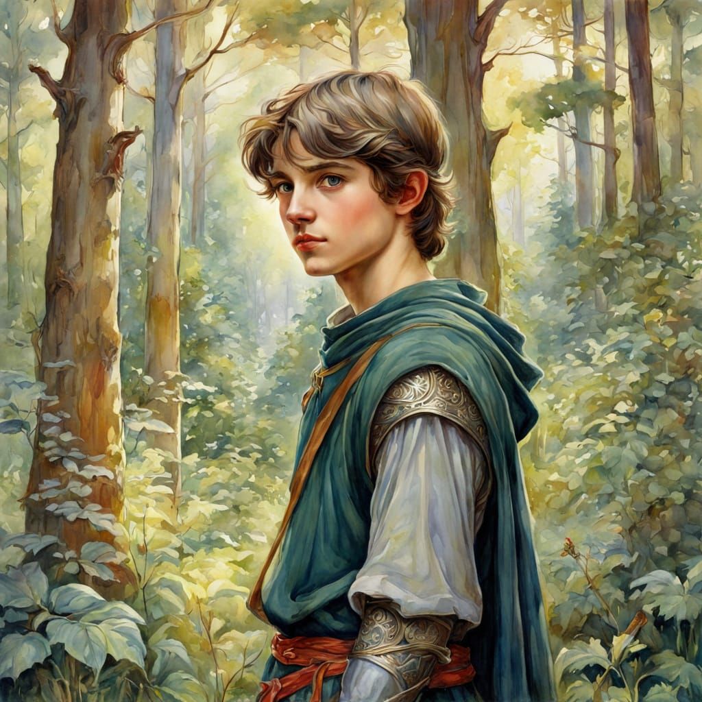 Boy in a Medieval Forest Scene
