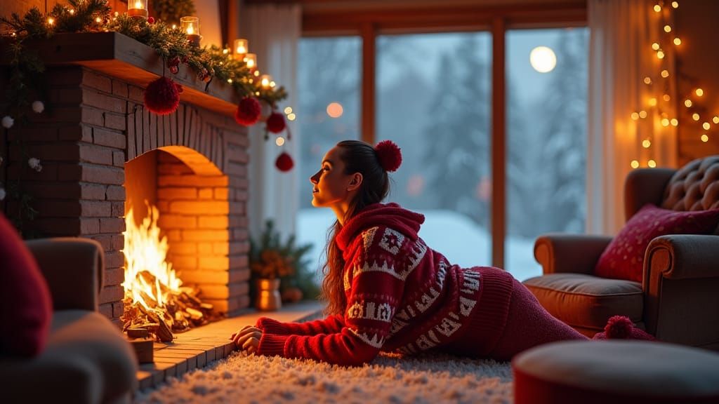 Cozy Christmas Fireplace Scene in Matte Painting Style