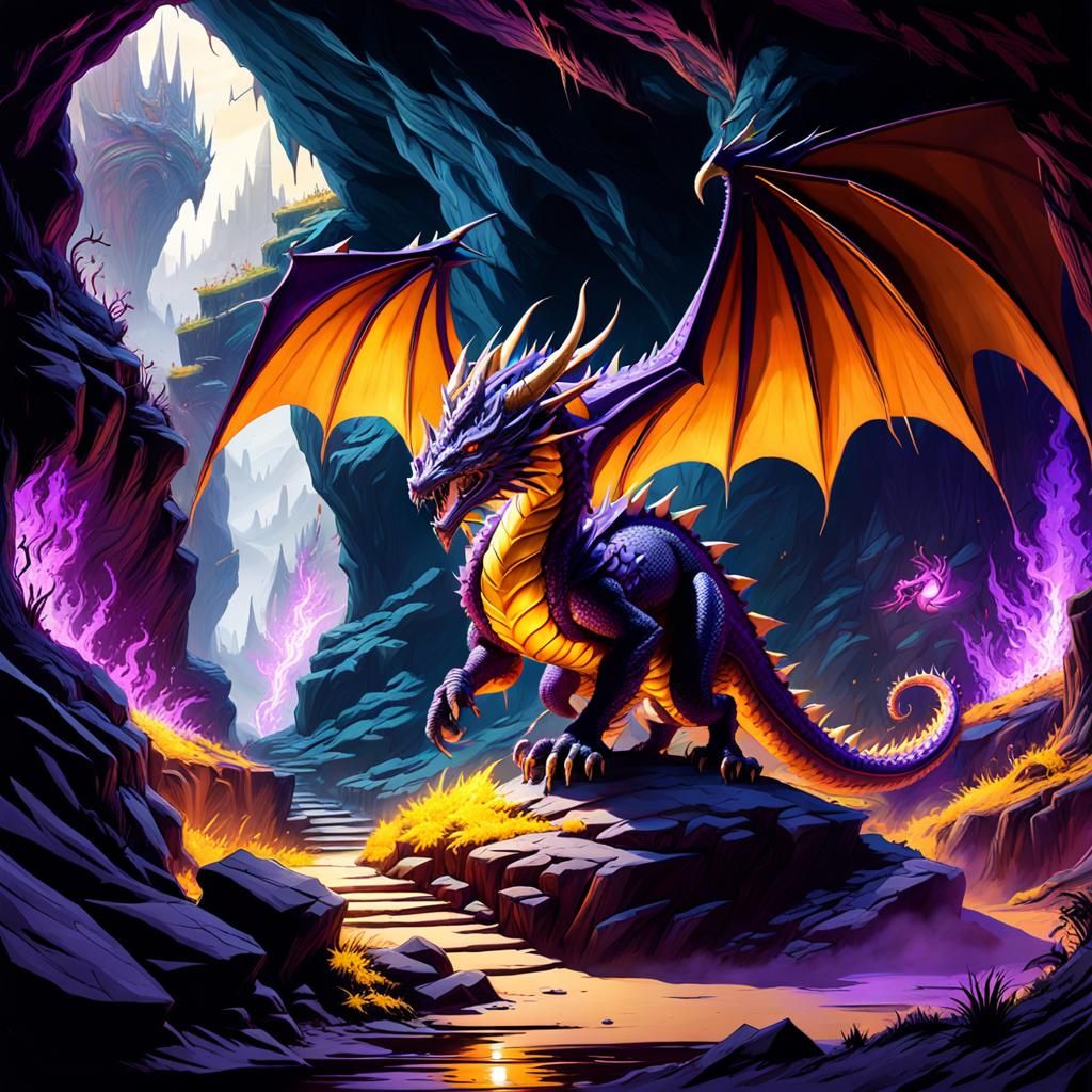 Dragon Emerges from Cave: Dark Fantasy Art