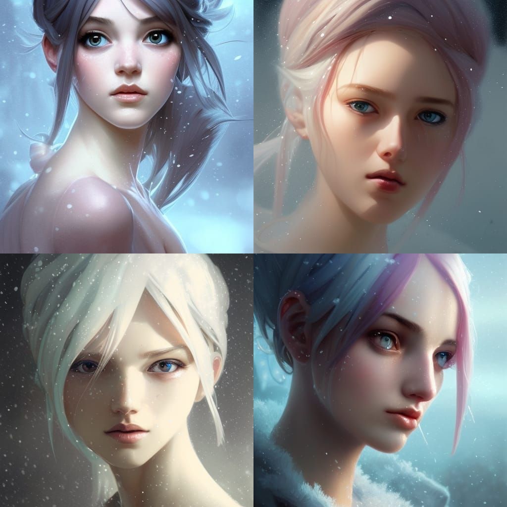 Intricate Snow Pixie Portrait in Art Nouveau Style