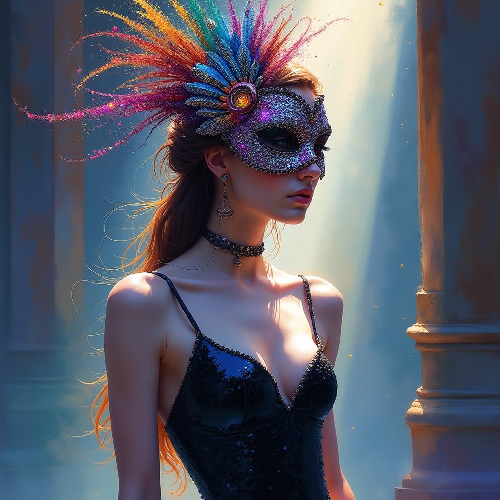 Ethereal Goddess in Shimmering Black and Rainbow Hues