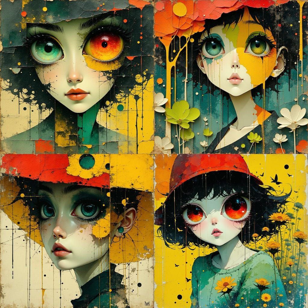 Cute Lady Portrait with Big Eyes in Pop Surrealism Style