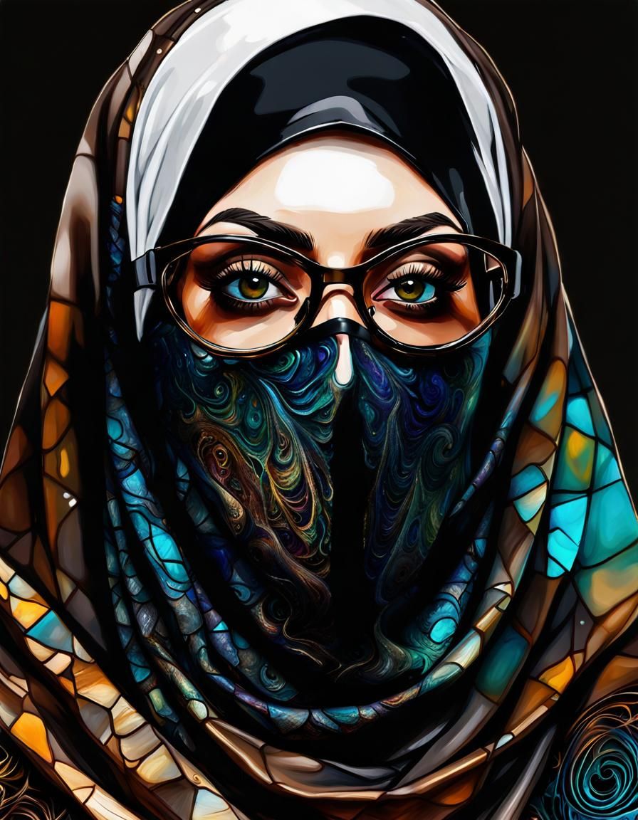 Psychedelic Alcohol Ink Portrait of Woman in Niqab