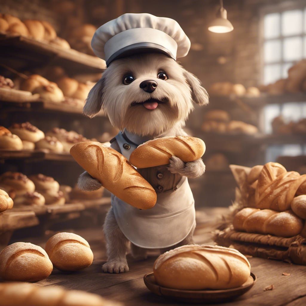 Baker Dog with Loaf in a Bakery: 3D Game Art