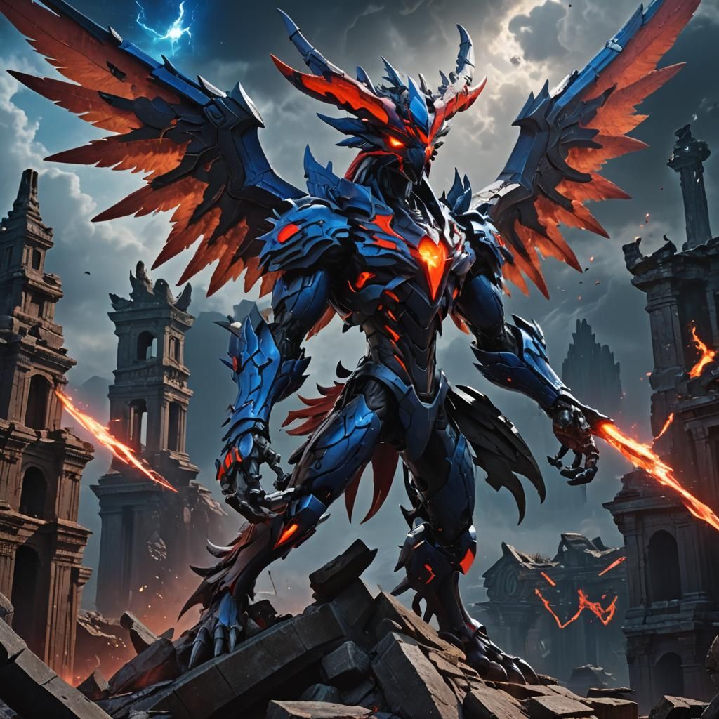 Majestic Mecha Yveltal in Sci-Fi Dark Fantasy Style