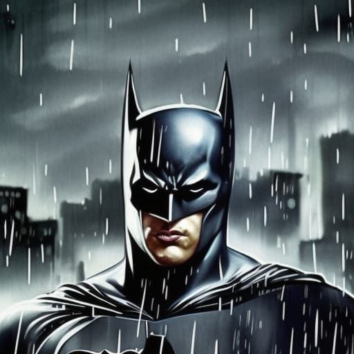 Batman Portrait in the Rain, Digital Art Style
