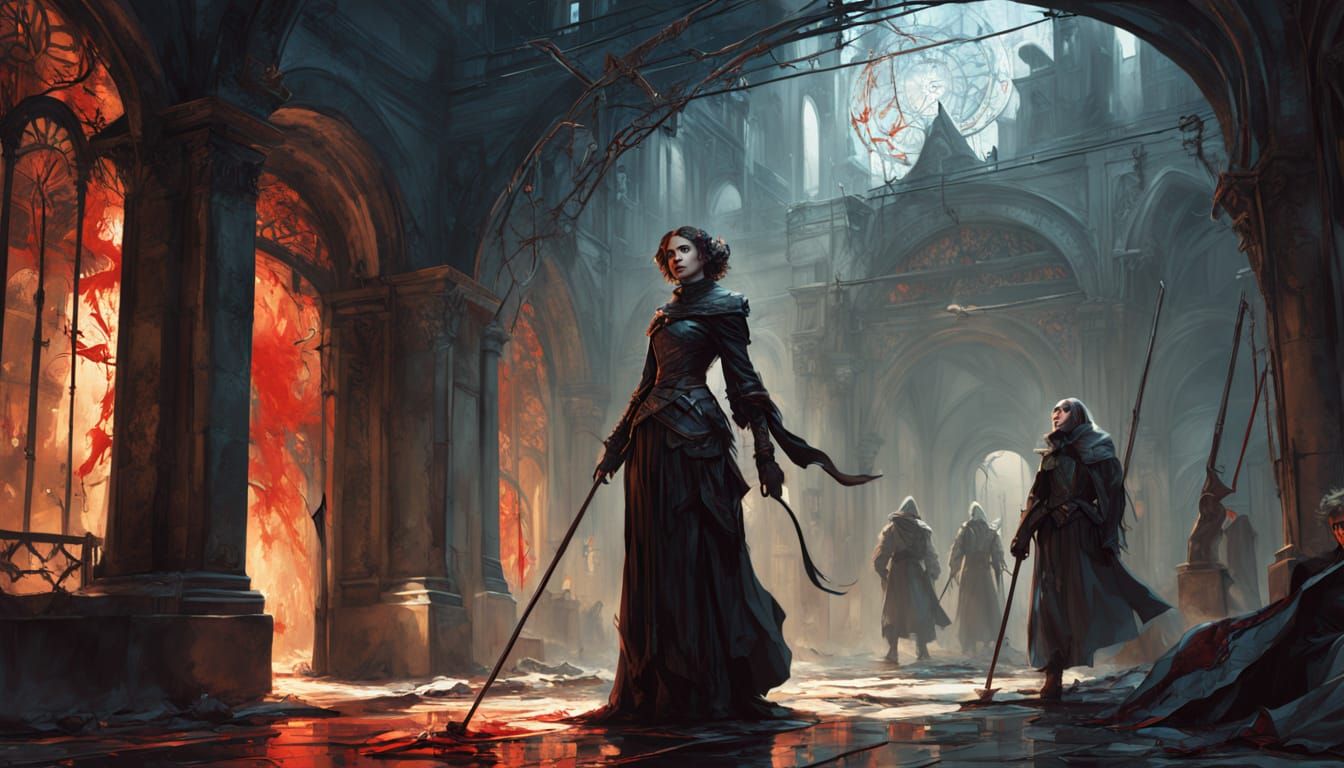 Dark Fantasy Woman Protected in Alleyway