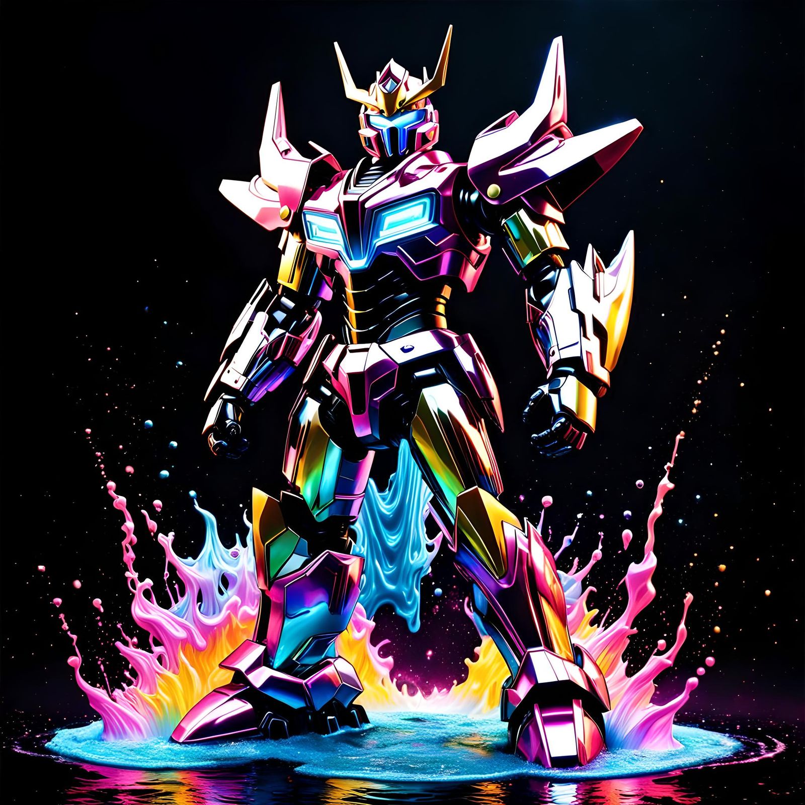 Iridescent Liquid Chrome Megazord Splash Art