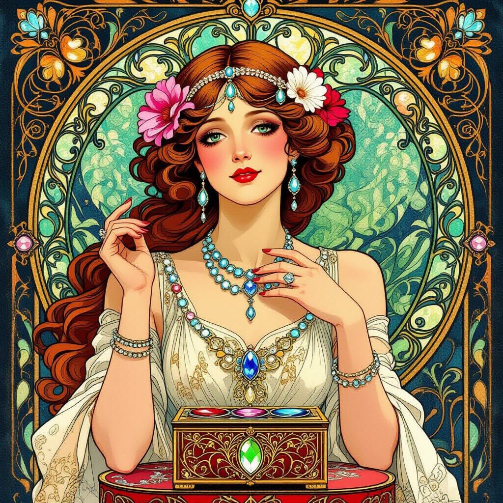 Ornate Jewels and Boxes in Art Nouveau Style
