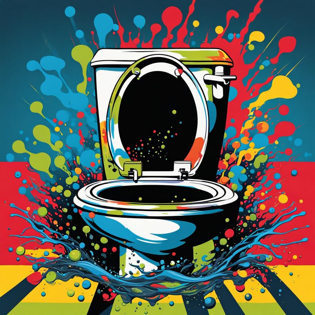 Humorous Toilet Plumbing in Geometric Pop Art