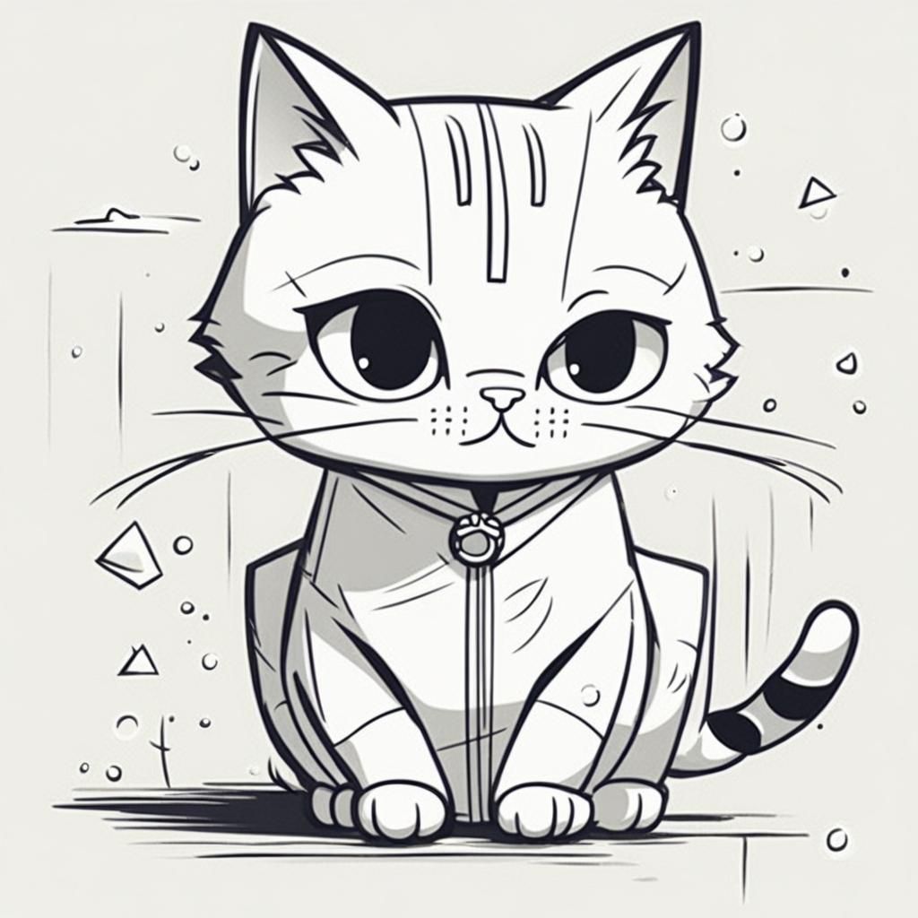Minimalist Line Art Cat Cartoon for Children