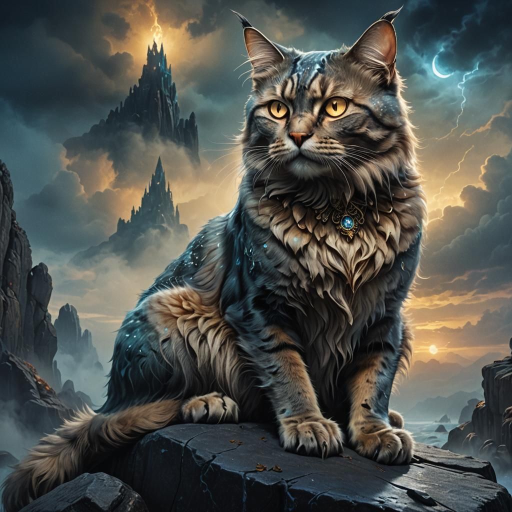 Ghost Cat in Dark Fantasy Matte Painting