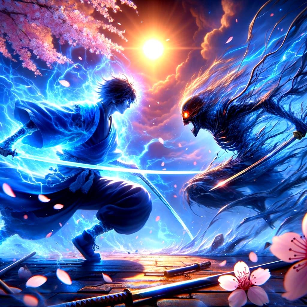 Epic Anime Warrior Battle in Radiant Blue Aura