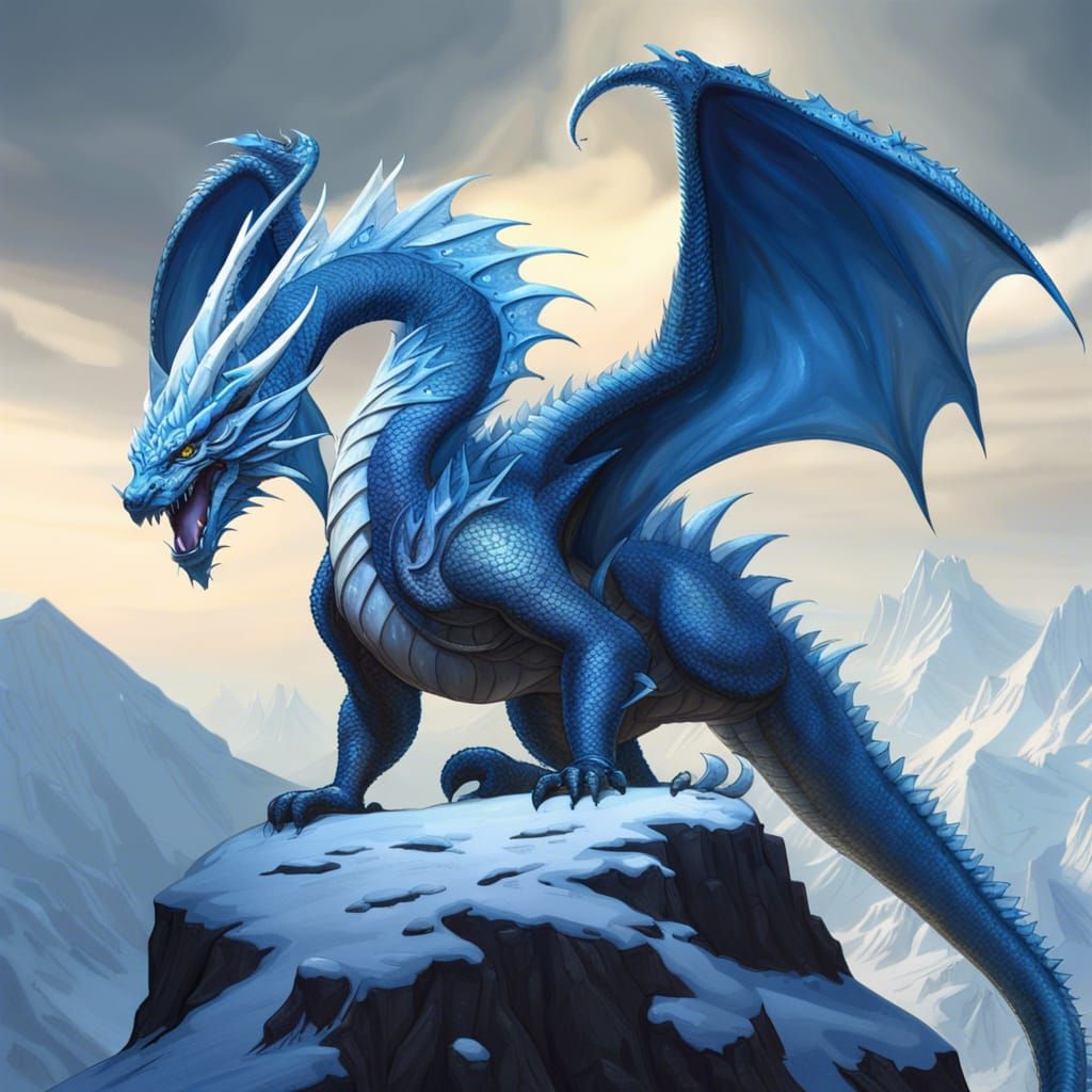 Epic Blue Dragon on Snowy Peak