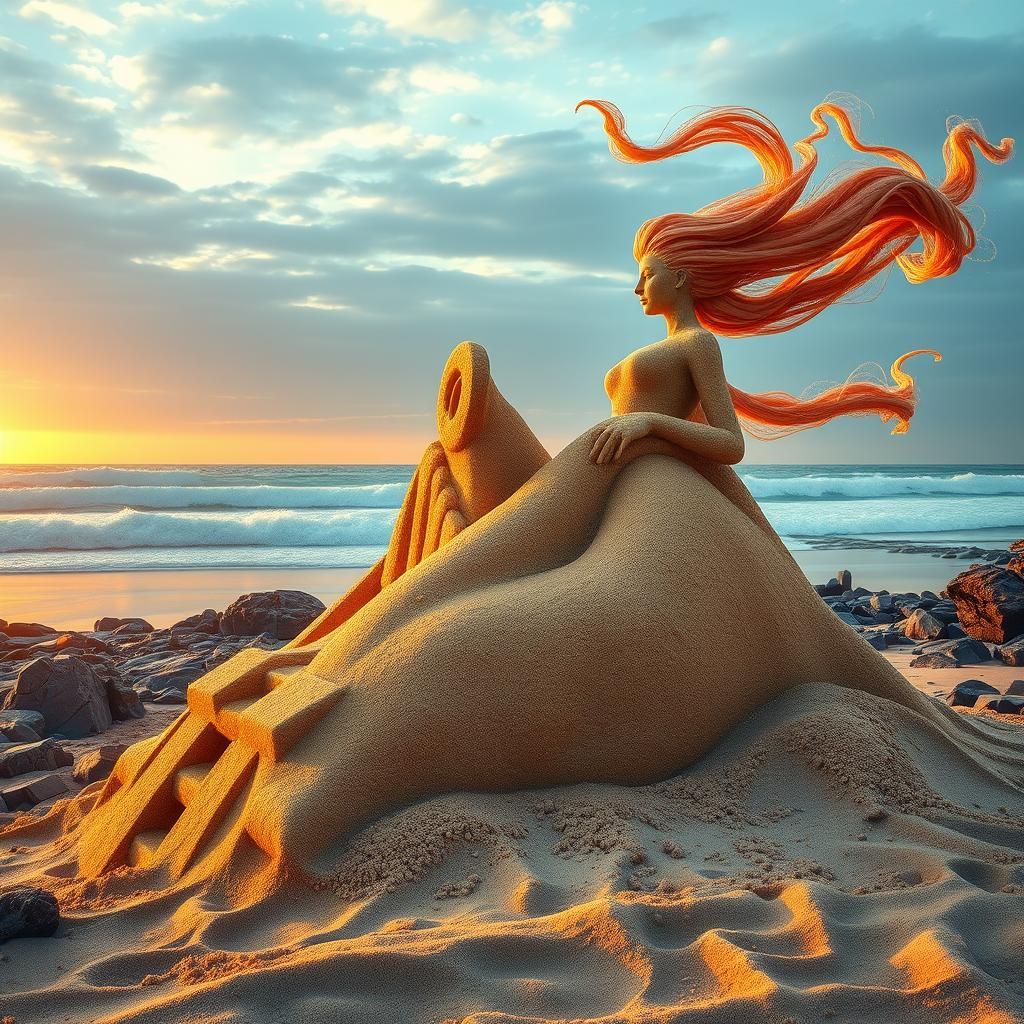 Eroded Sand Castle Sculpture on Rocky Beach