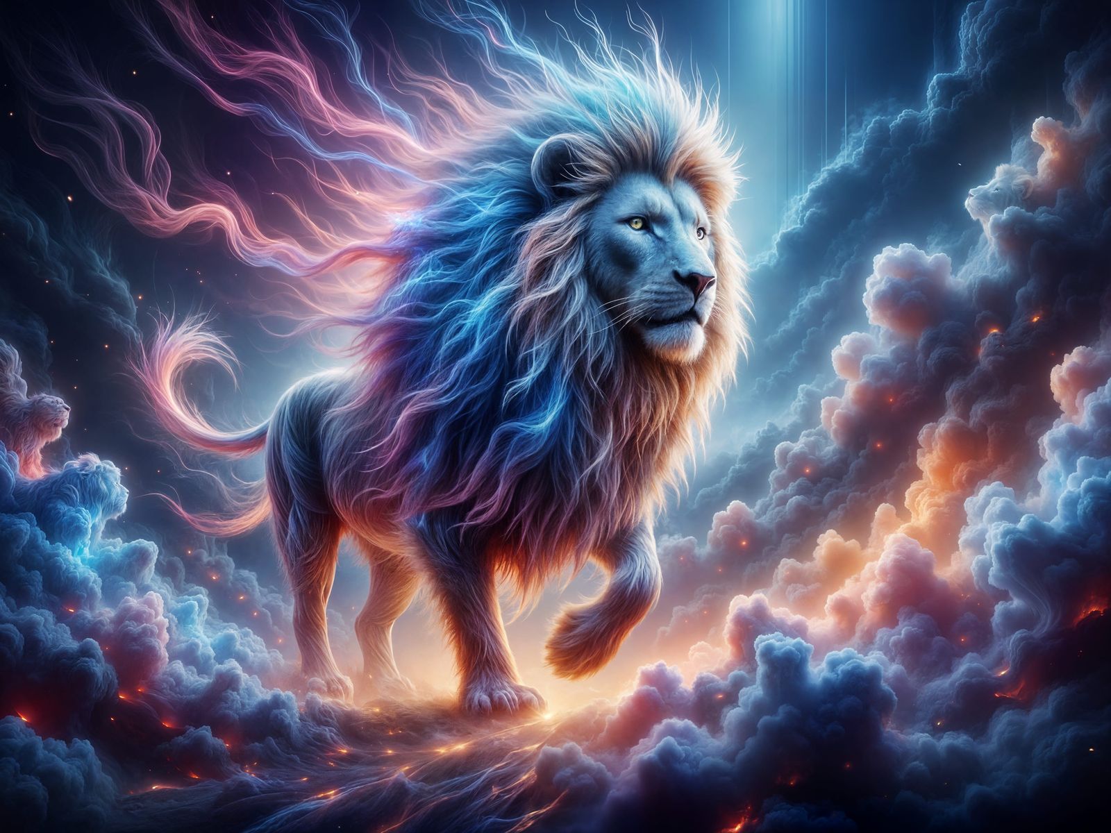 Ethereal Ghost Lion with Colorful Colorsplash