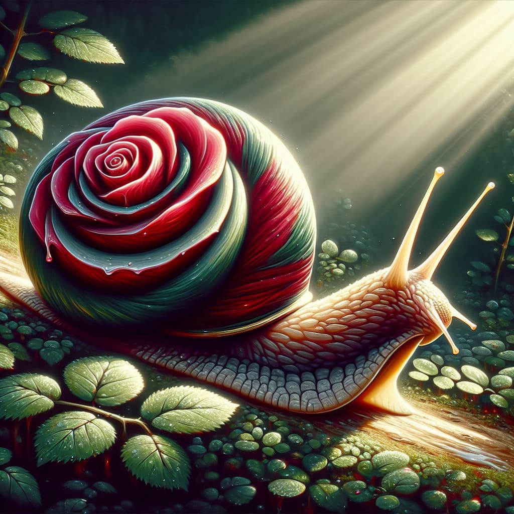 Whimsical Rose-Tinted Snail Street Art