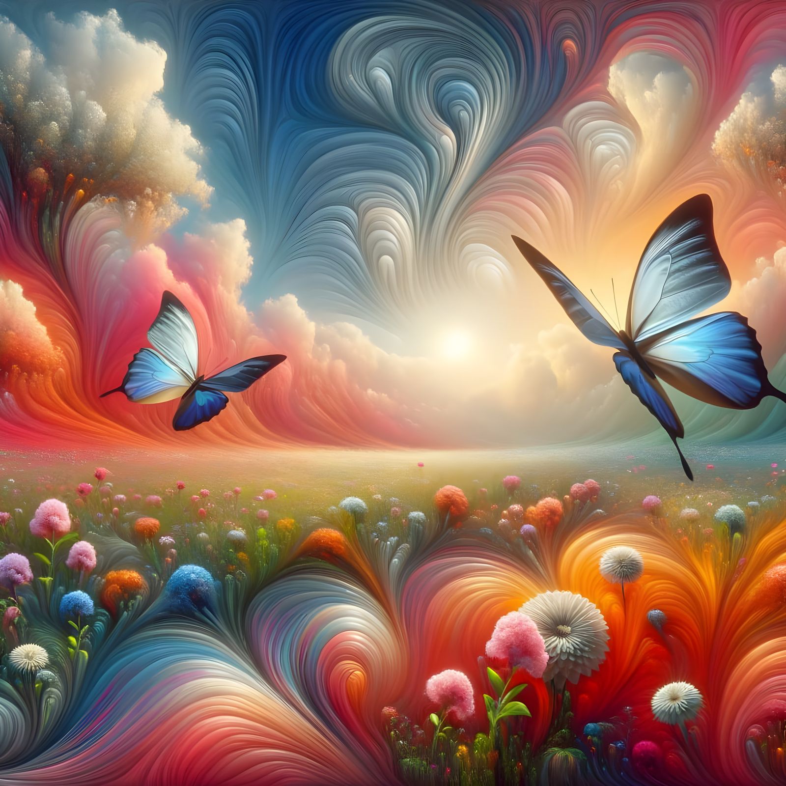 Dreamlike Butterflies Dance Amidst a Vibrant Floral Wonderla...