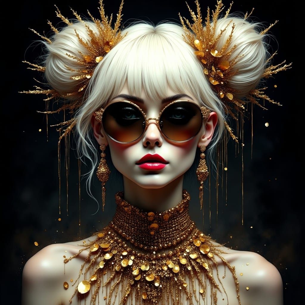 Glamorous Portrait in Golden Accents and Ruby Lips