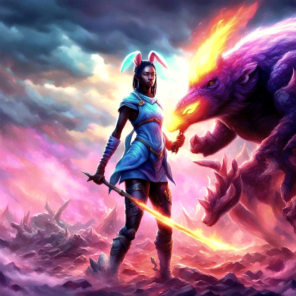 Bunny-Eared Warrior Ready for Battle: Hyperrealistic Splash ...