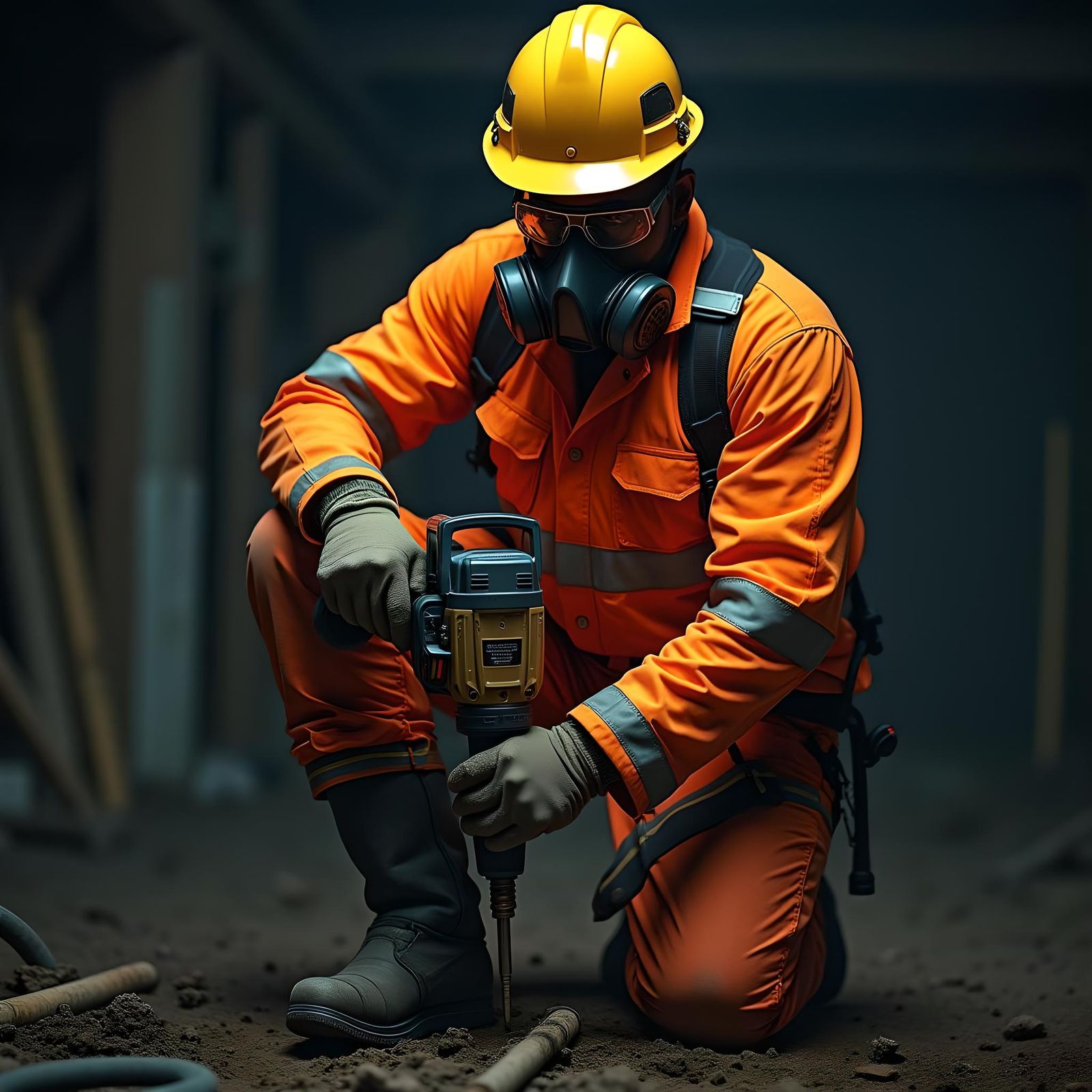 Construction Worker Wearing Full Safety Equipment