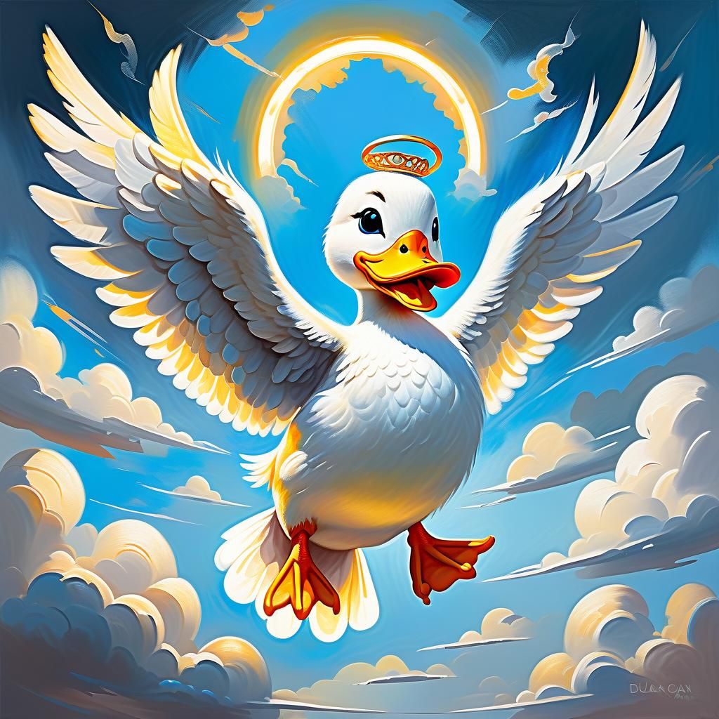 Magnificent Angel Duck in Oil Painting