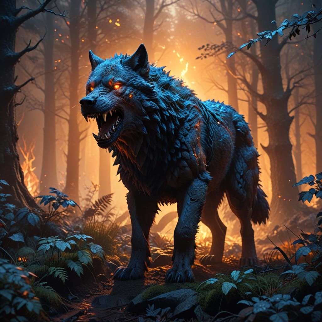 Ferocious Dire Wolf in Dark Forest Concept Art