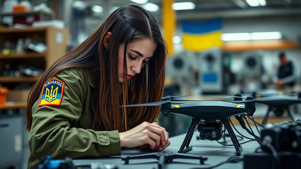 Young Woman Soldering Drones in Factory