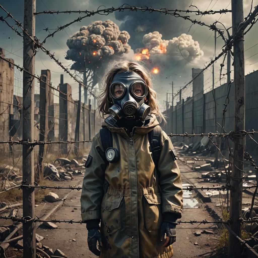 Gas Mask Girl Reflects Nuclear Explosion