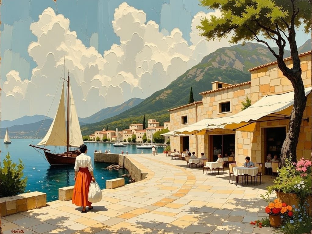 Surreal Greek Village Market Square in Earthy Tones