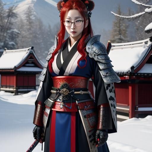 Snow Leopard Samurai in Ancient Japan