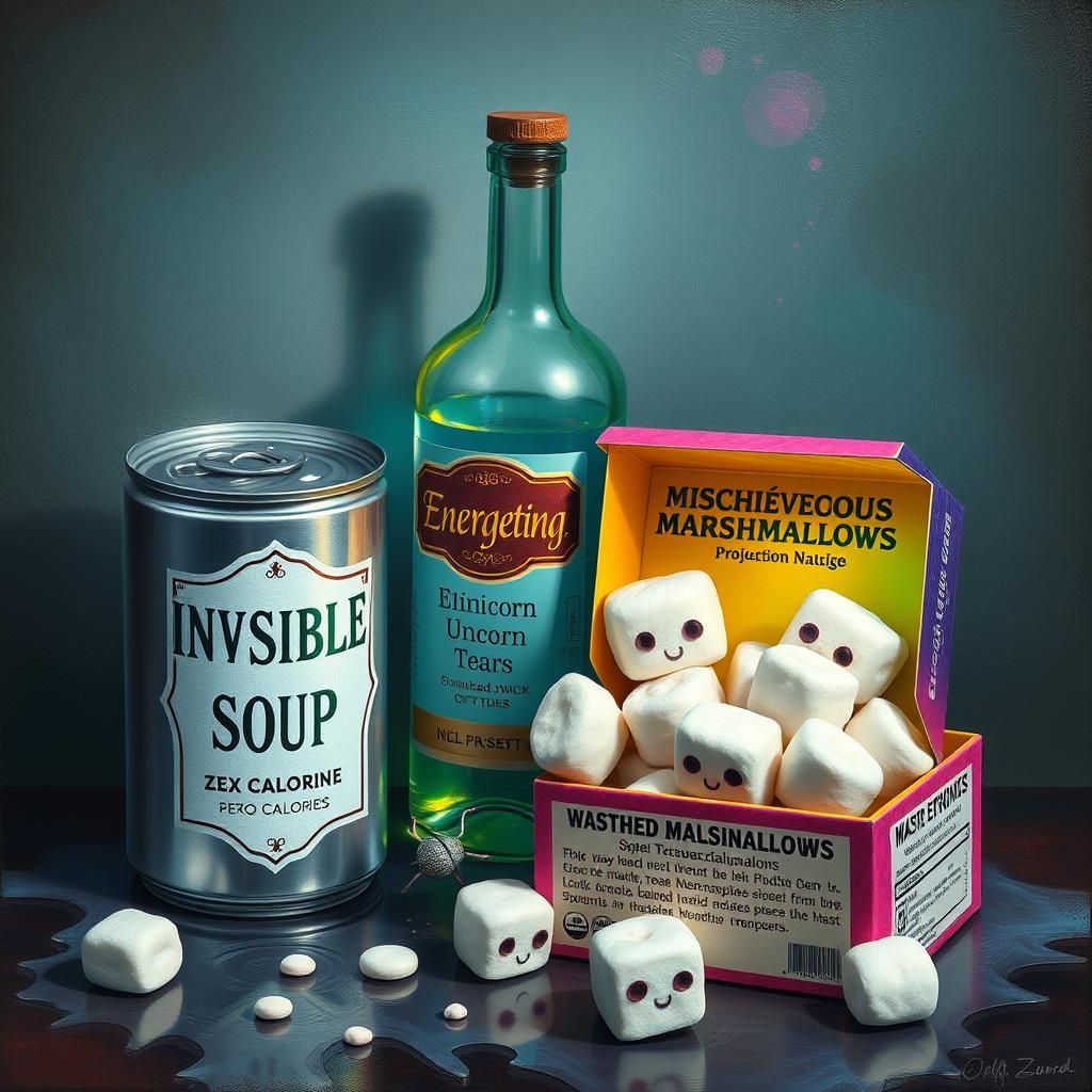 Surreal Still Life with Invisible Soup, as Oil Painting