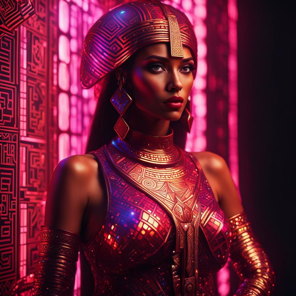 Egyptian Woman with Geometric Pattern in Klimt Style