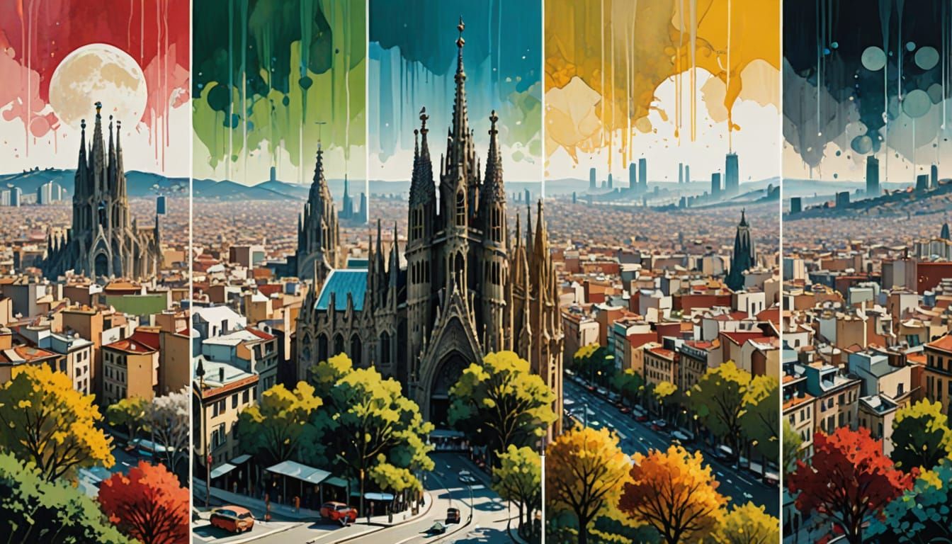 Barcelona Urbanscape in Four Seasons