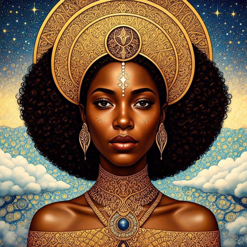 Ethereal African Beauty Queen in Dreamy Mystical Attire