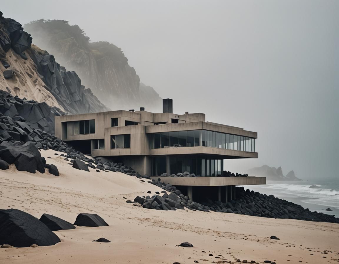 Sculptural Volcanic Rock Villa on Sandy Beach