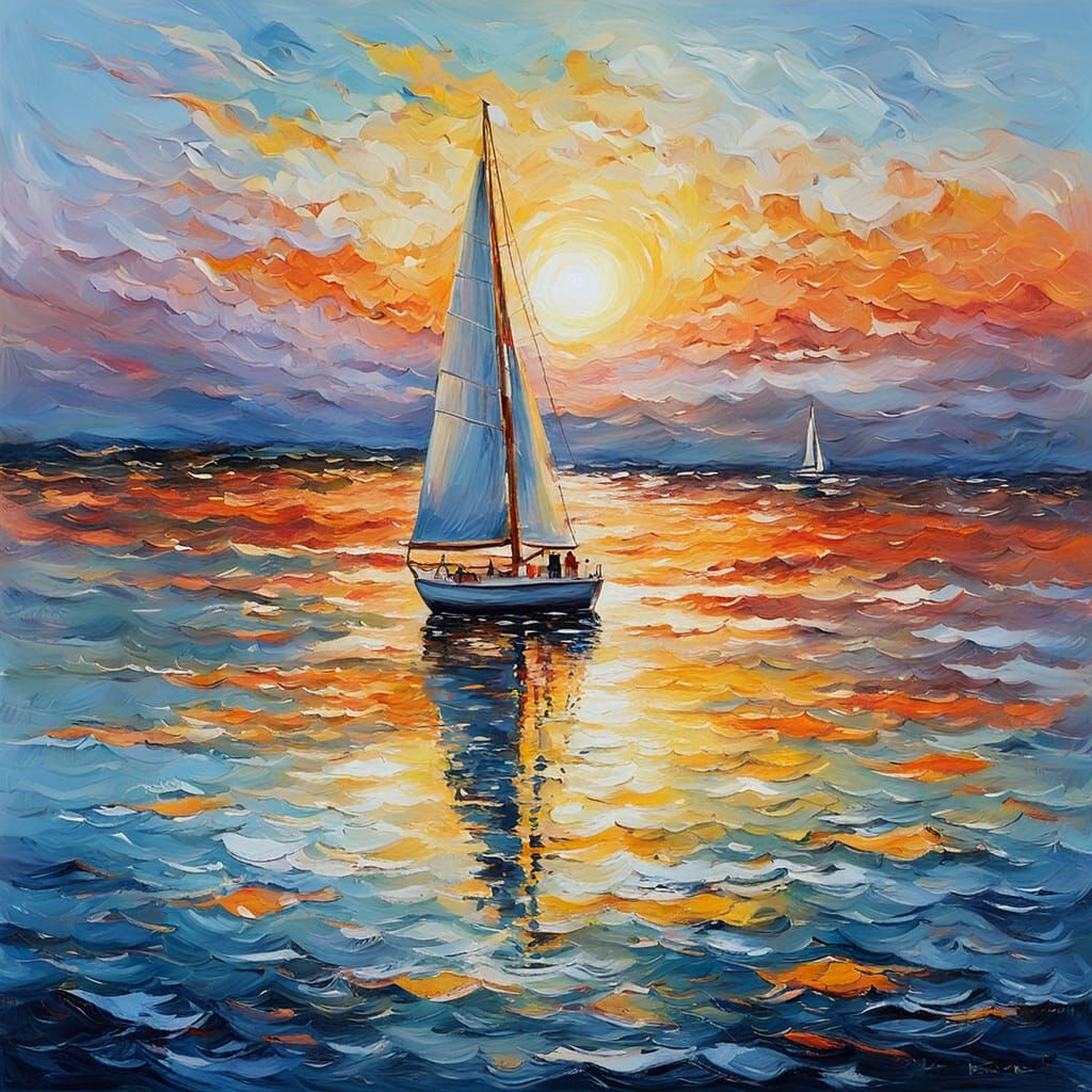 Impressionist Sailboat Painting at Sunset