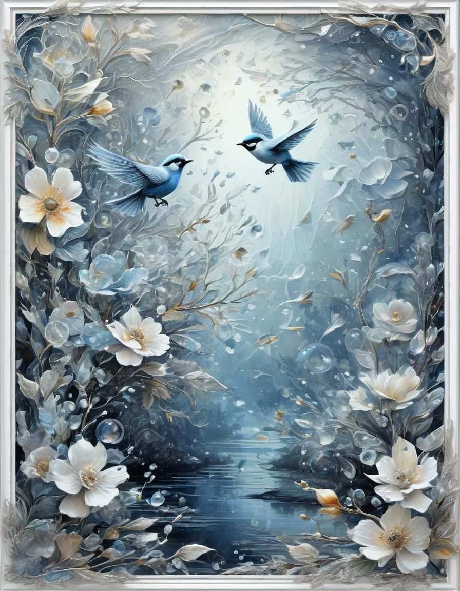 Birds Dancing in Diamond Watercolor Painting