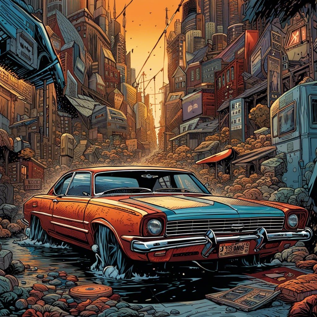Car in Comic Book Art Style