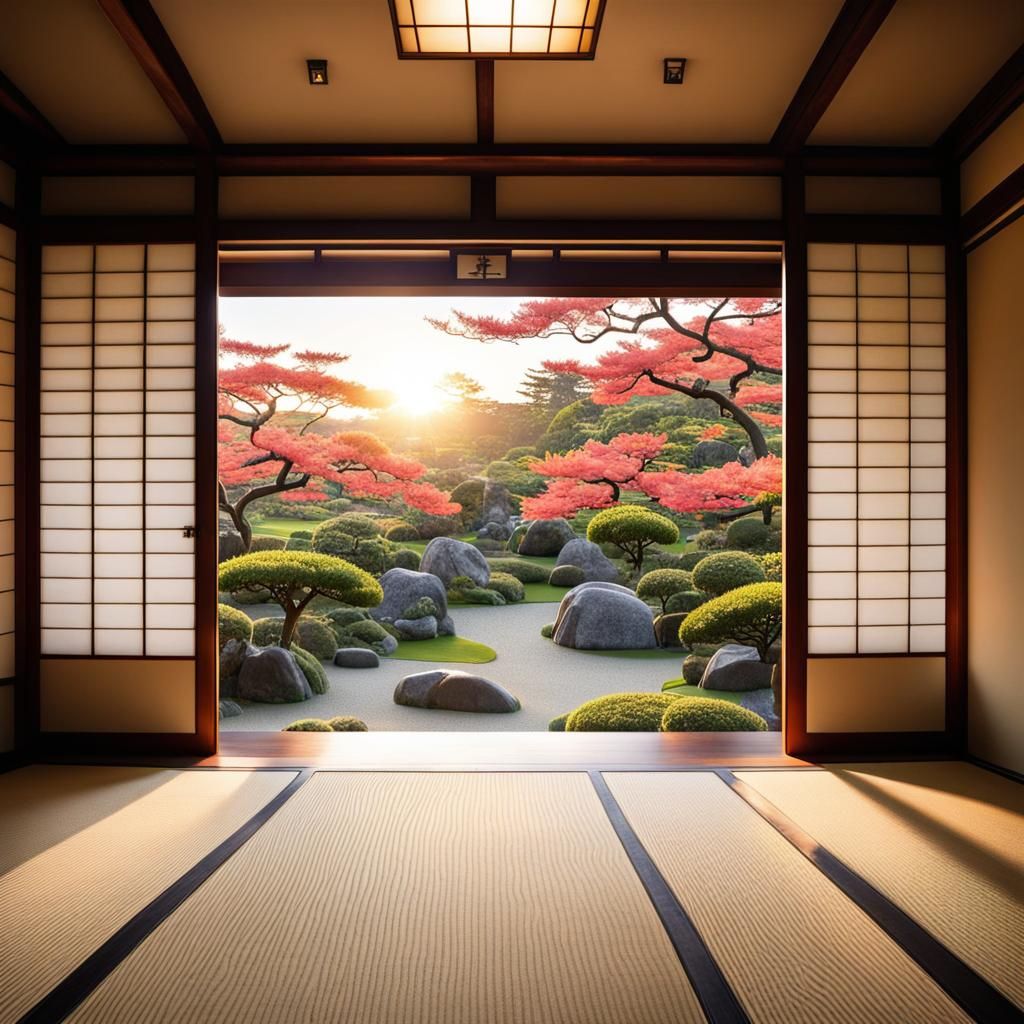Japanese Garden View at Sunrise