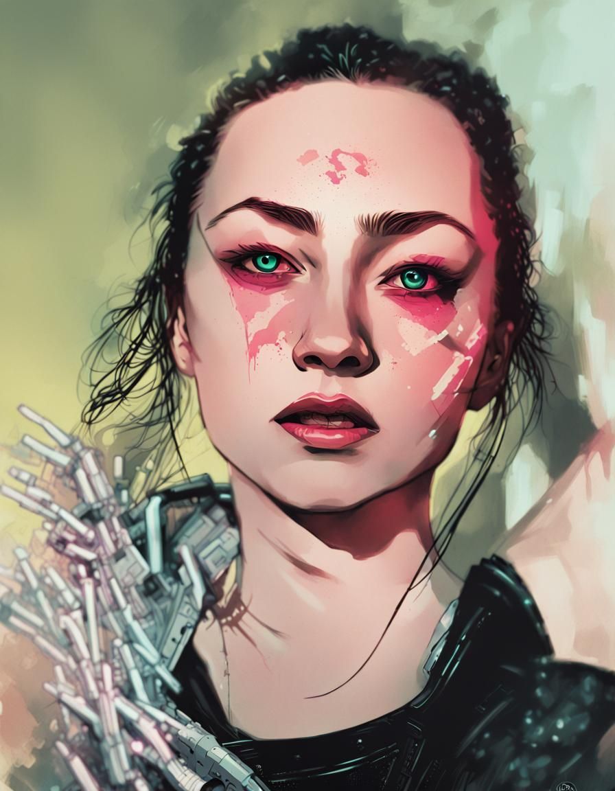 Gritty Cyberpunk Battle Scene in Comic Book Style