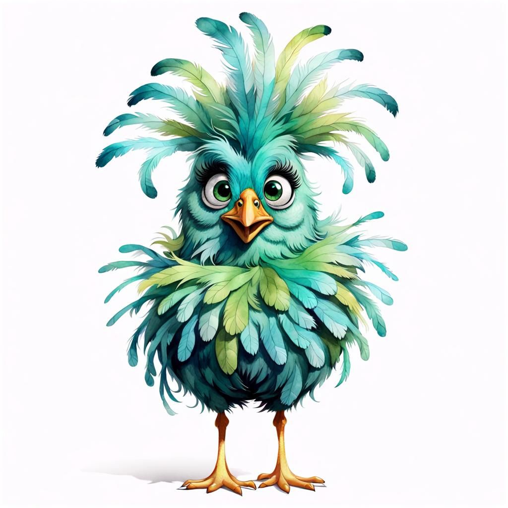 Funny Chicken with Long Legs, in Watercolour Style